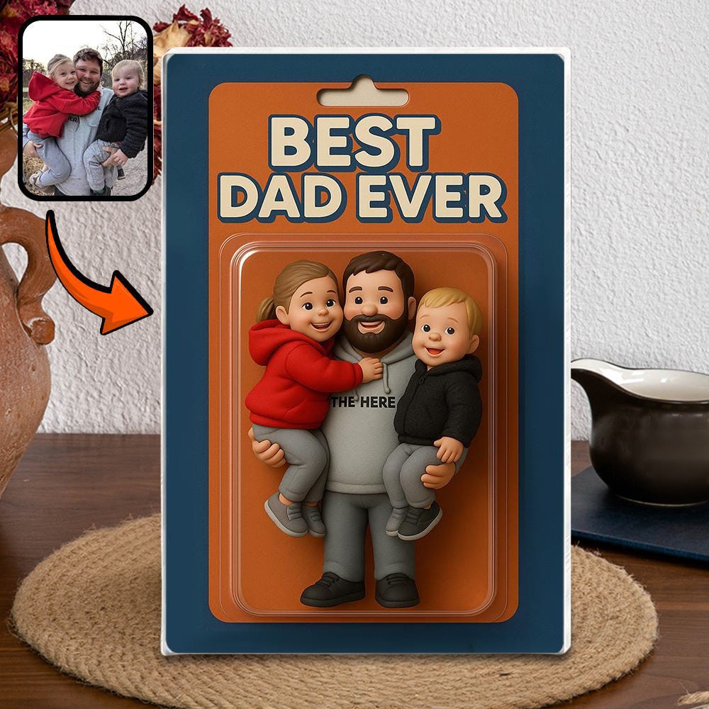 Best Dad Ever Block Plaque Custom Photo Dad And Kids Action Figure Acrylic Block Unique Gifts for Dad Father's Day Gift
