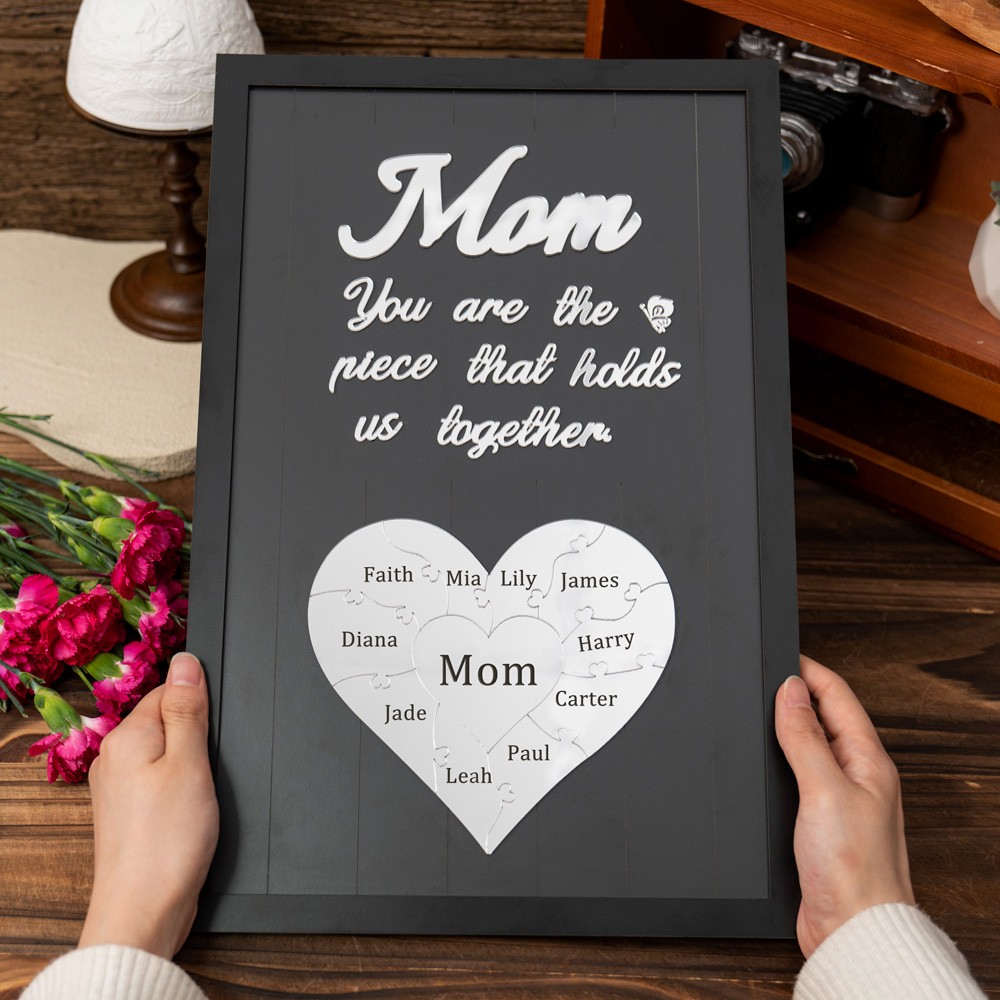 Mom You Are The Piece That Holds Us Together Personalized Mom Puzzle Sign Gift for Mom Grandma Mother's Day Gifts