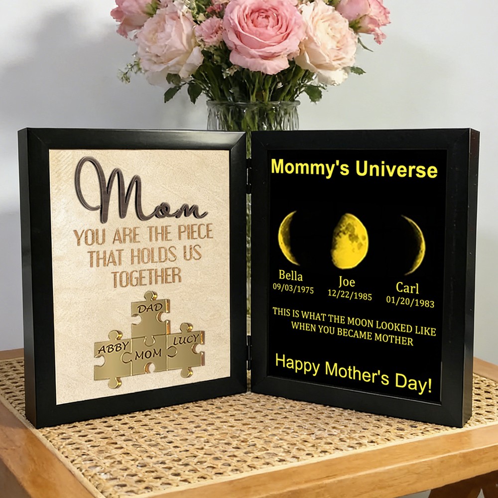 Personalized Mom Puzzle Name Sign with Moon Phase Print Frame Gifts for Mom Grandma Mother