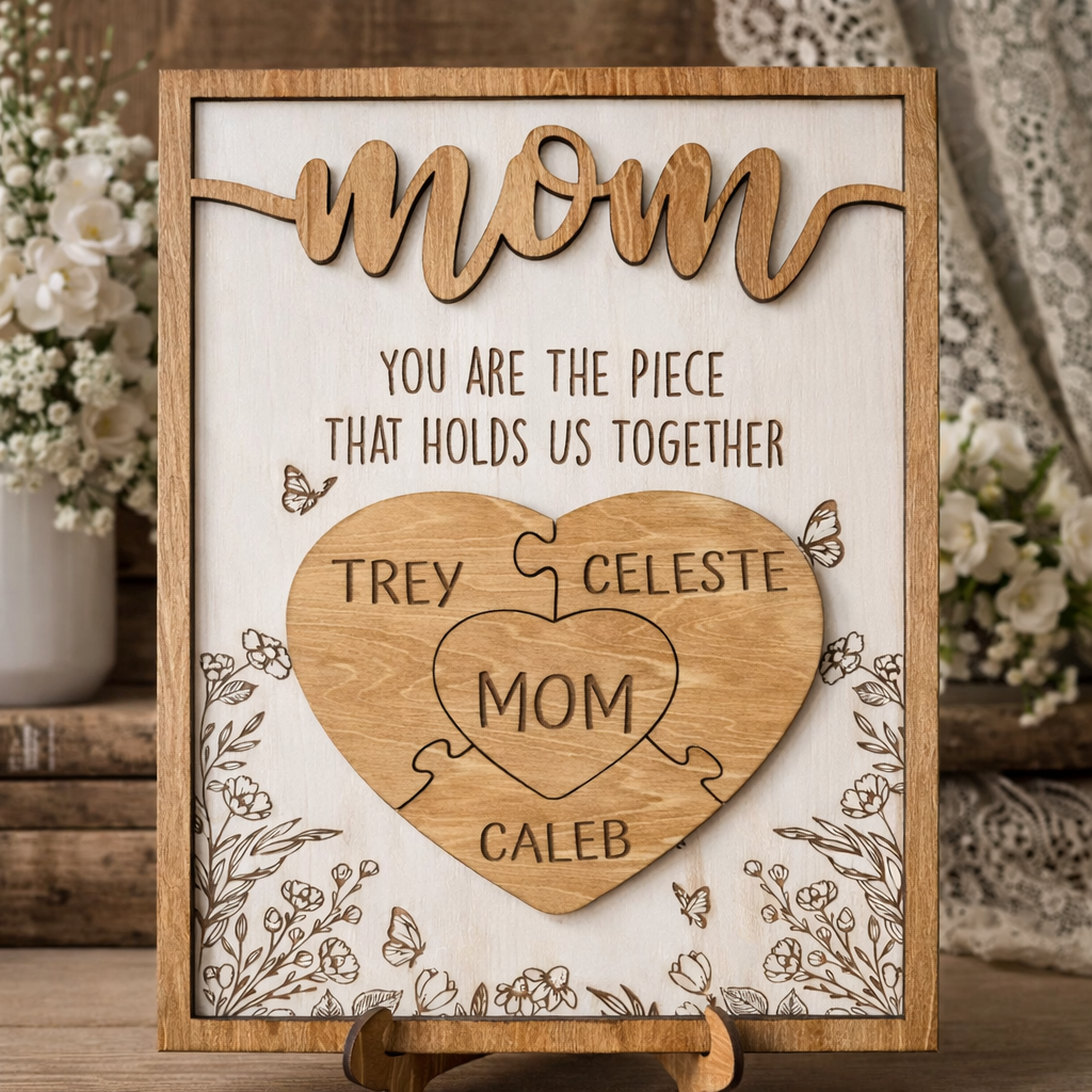 Personalized Wooden Mom Puzzle Piece Sign With Kids Names Unique Gift For Mom Grandma New Mom Gift Mother's Day Gifts