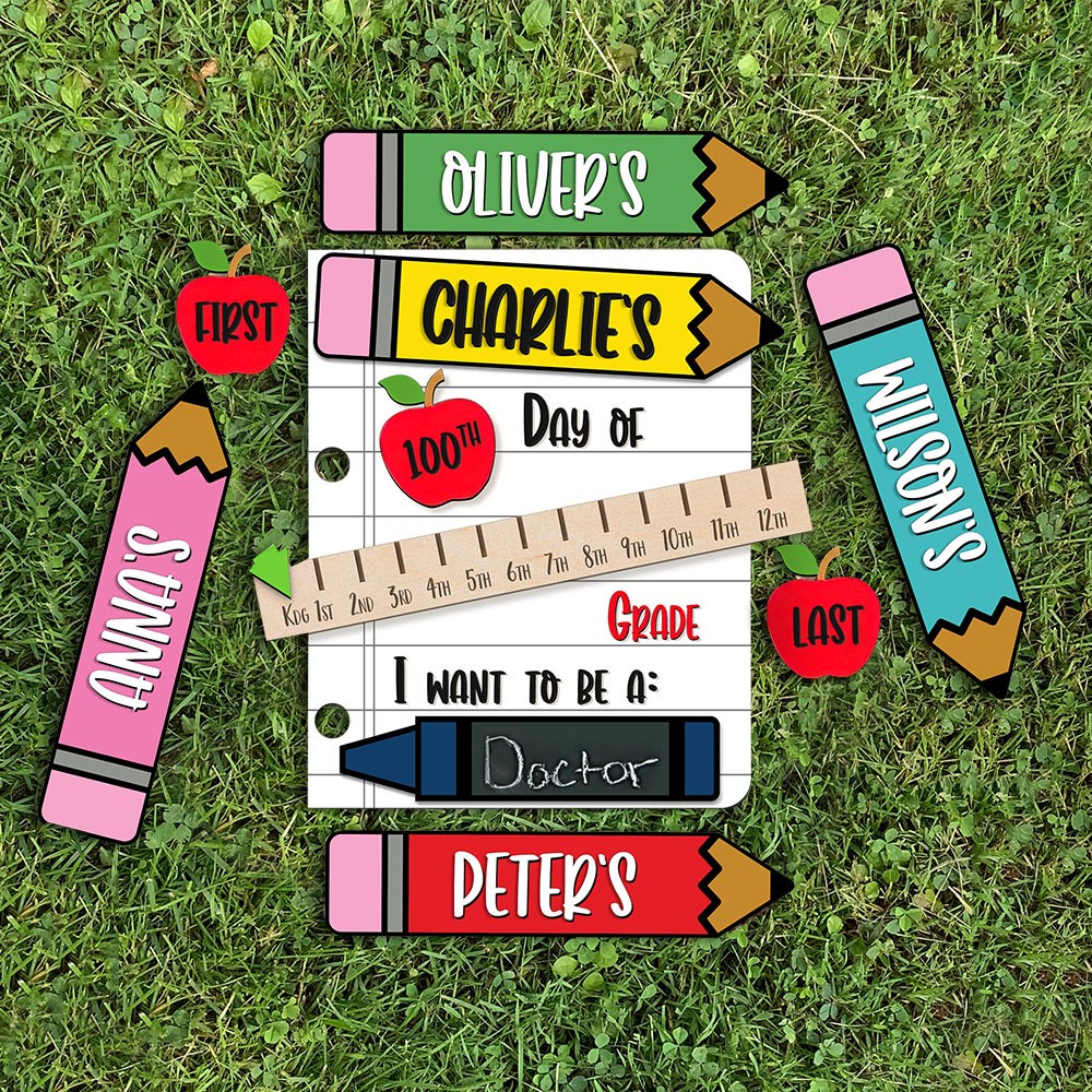 Personalized Interchangeable First/100th/Last Day of School Sign With Chalkboard Wooden Photo Prop Back to School Gifts for Kids