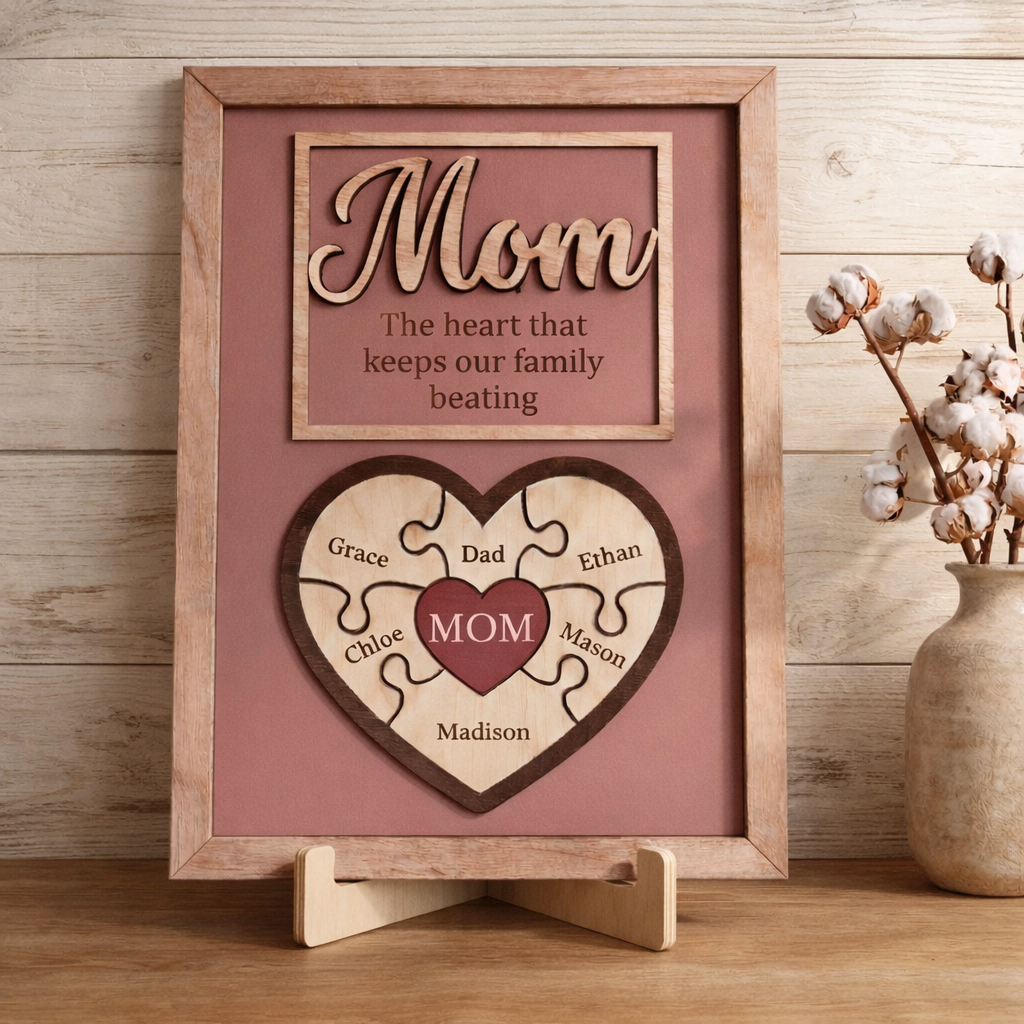 Custom Wooden Mom Puzzle Piece Sign With Kids Names Unique Family Keepsake Gift For Mom Grandma New Mom Gift Mother's Day Gifts