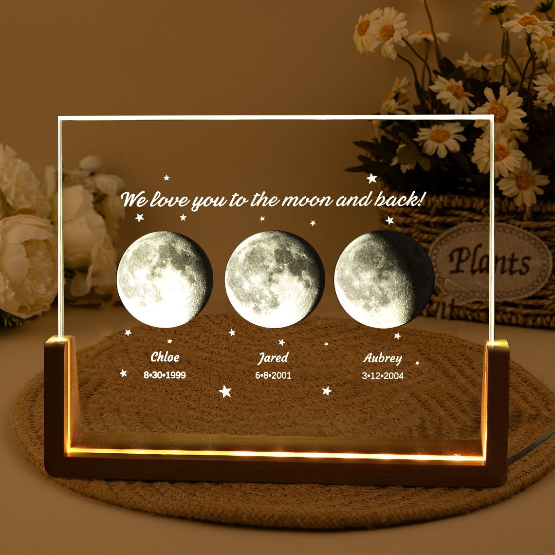 Mom We Love You To The Moon And Back Moon Phase Lamp with Kids Names Personalized Gifts for Mom Mother's Day Gift Ideas