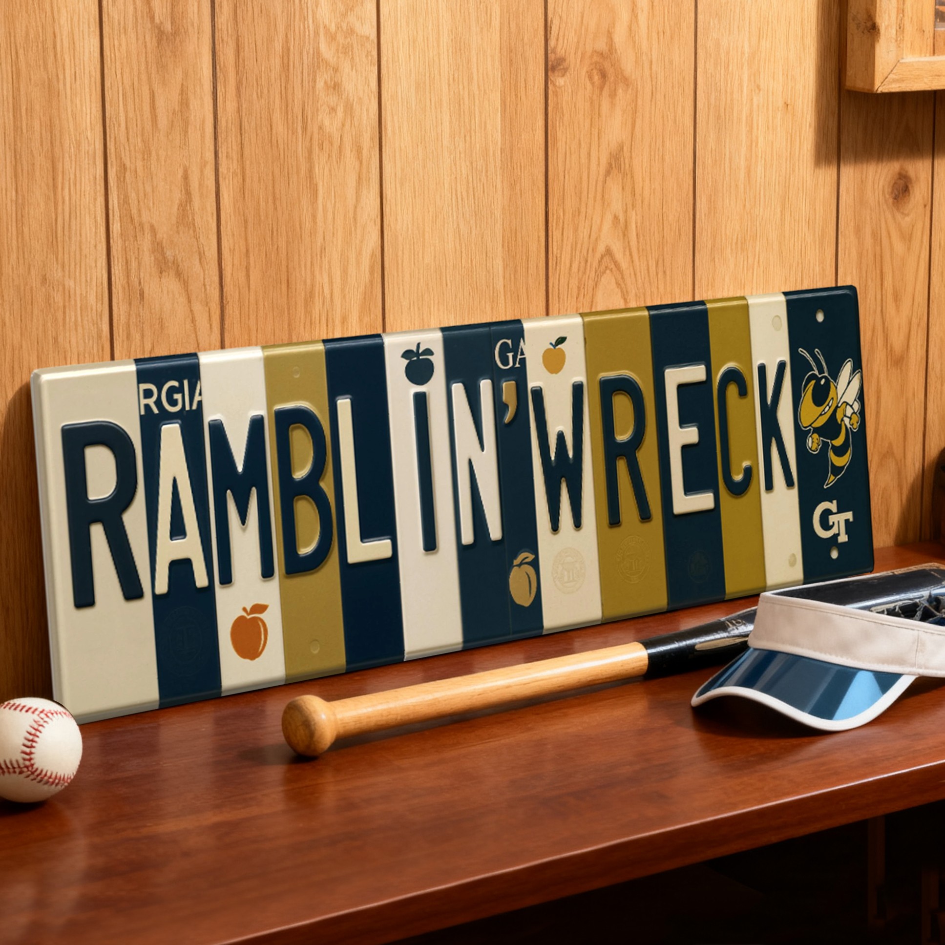 Ramblin’ Wreck License Plate Sign Georgia Tech Yellow Jackets Wall Art Dorm & Game Day Decor Christmas Gift