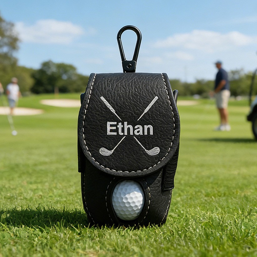 Personalized Leather Golf Ball Bag Holder with Name Sports Gifts for Golfer Unique Gifts for Dad Husband