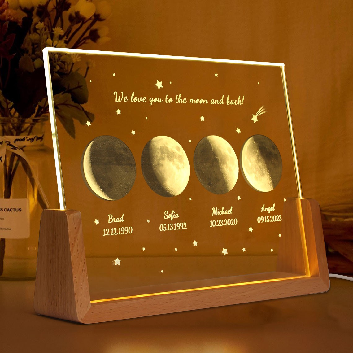 Custom Moon Phase Night Light By Date with Kids Names Unique Gifts for Mom Mother's Day Gift Ideas