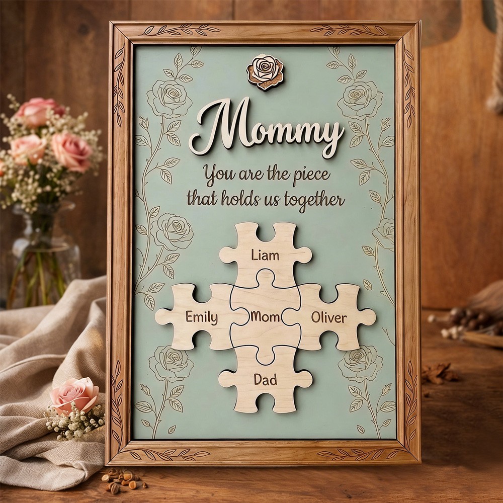 Custom Wooden Mom Puzzle Piece Sign With Kids Names Keepsake Gift For Mom Grandma Mother's Day Gifts