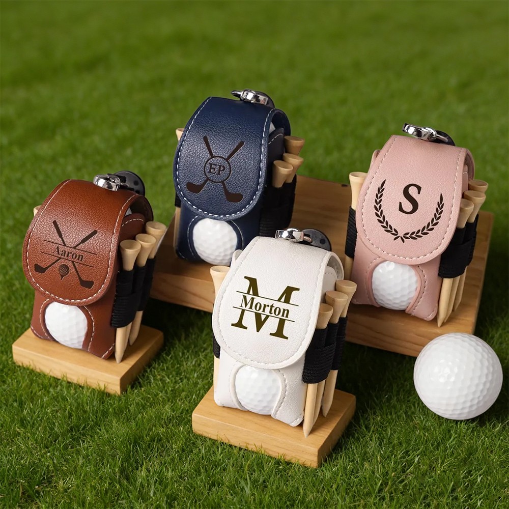 Personalized Leather Monogrammed Golf Ball & Tee Bag Holder Golf Accessories For Men Unique Golf Lover Gifts