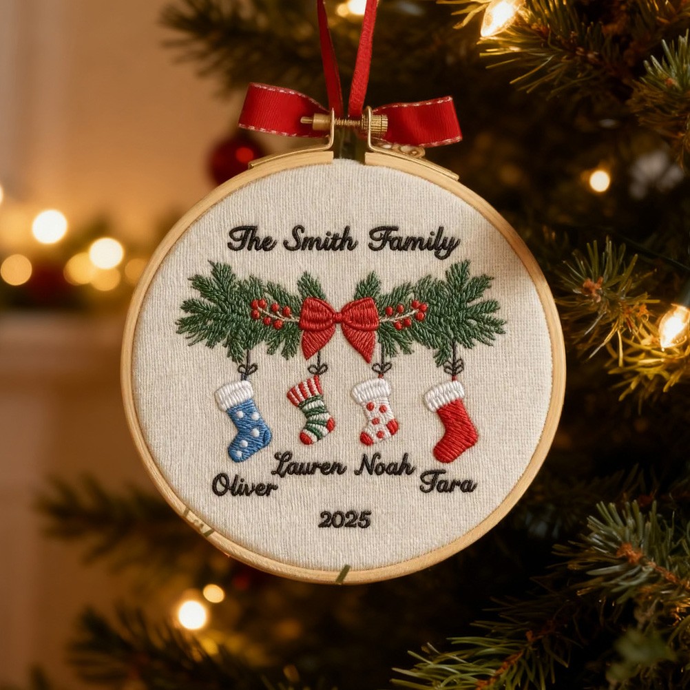 Personalized Family Embroidery Christmas Tree Ornament with Custom Name Stockings Family Christmas Gifts