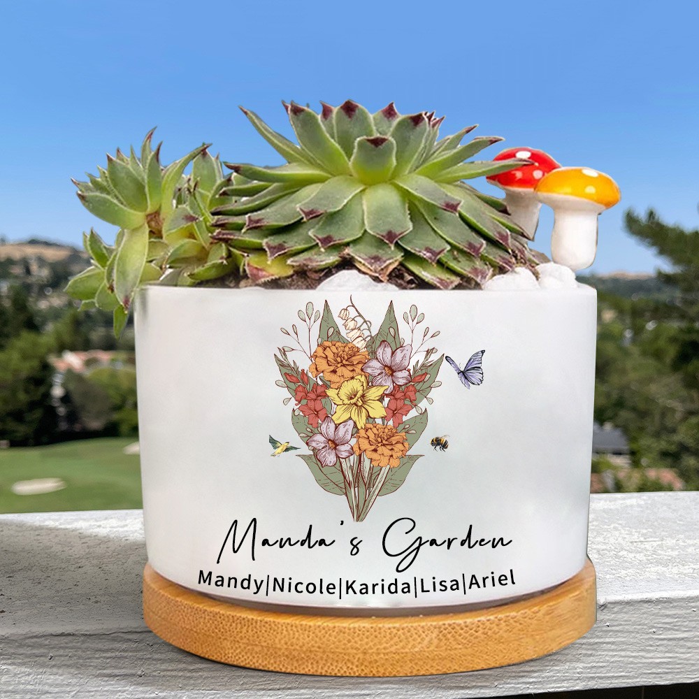 Custom Family Garden Birth Month Flower Bouquet Mini Plant Pots Gifts for Grandma Mom