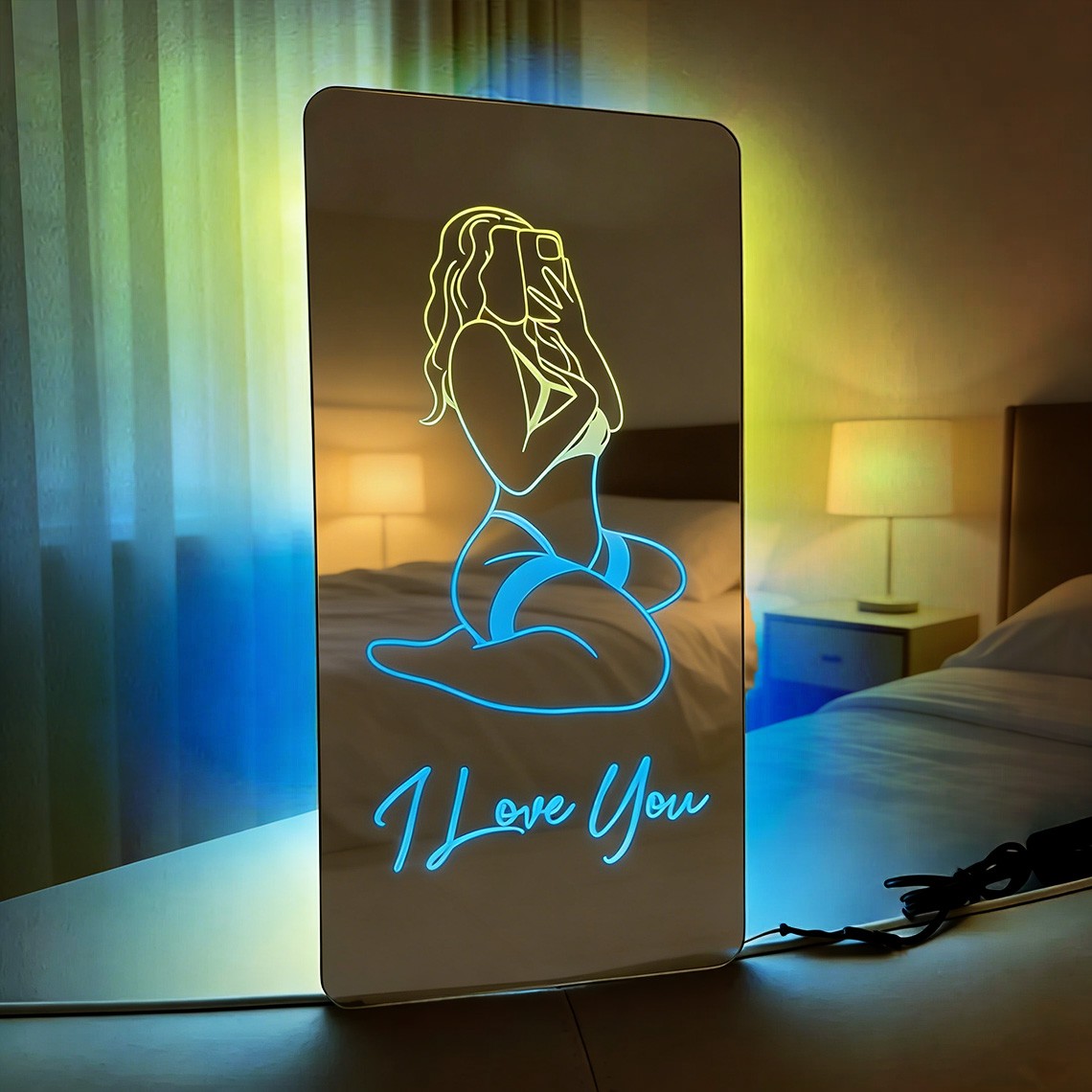 Custom Seductive Portrait Mirror LED Night Light Unique Gift for Couples Birthday Gift for Boyfriend Valentine's Day Gift