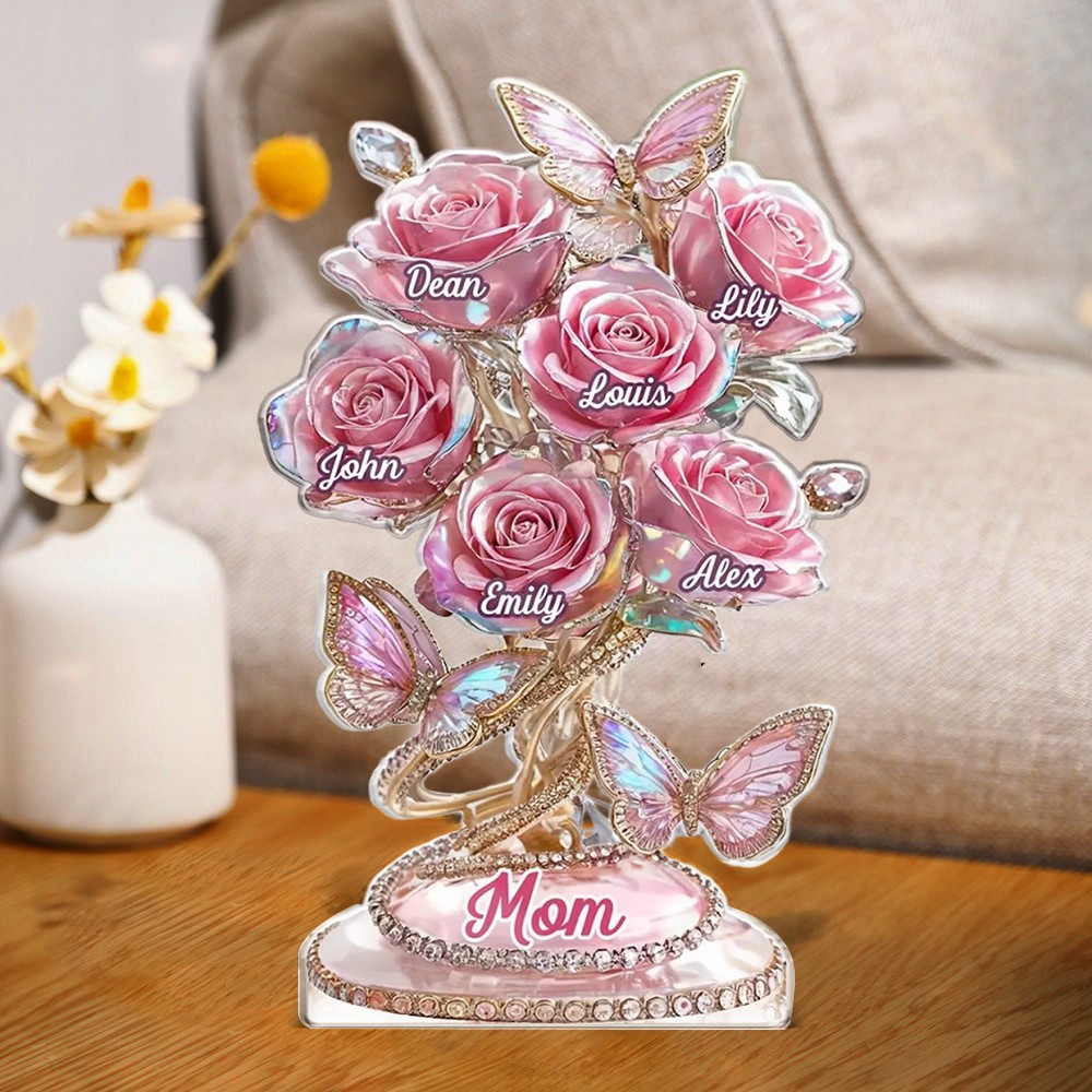 Personalized Acrylic Rose Block Plaque with Kids Names Unique Gifts for Mom Grandma Mother's Day Gift Ideas