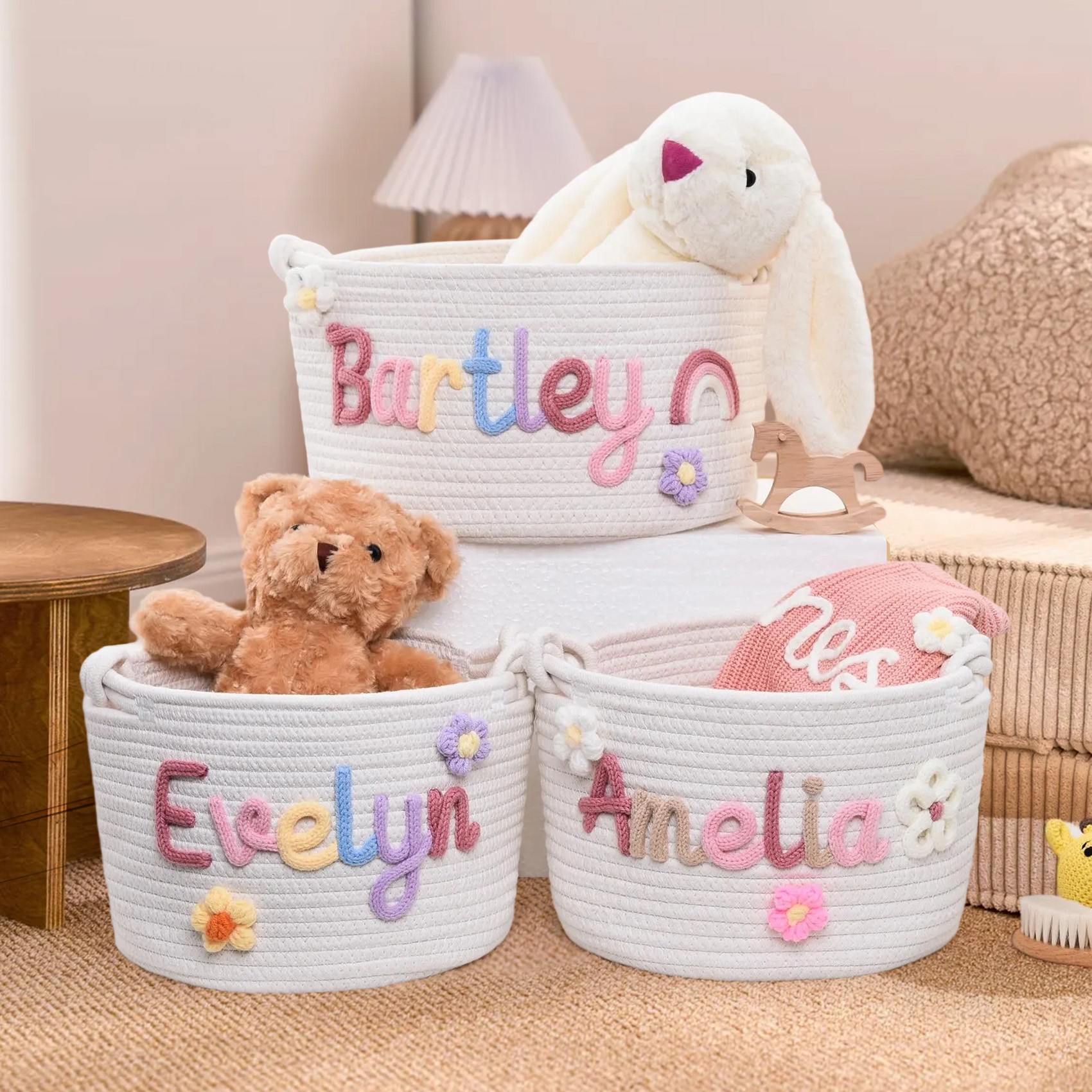 Personalized Handmade Baby Basket with Name Toys Storage Basket Baby Shower Gift Newborn Gift 