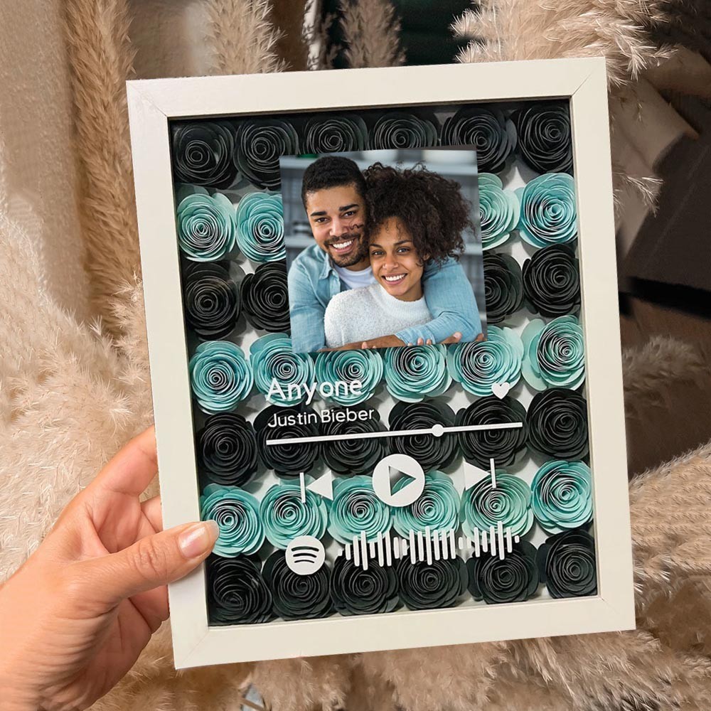 Personalized Spotify Flower Shadow Box With Photo Unique Gifts For Couple Christmas Gift For Her