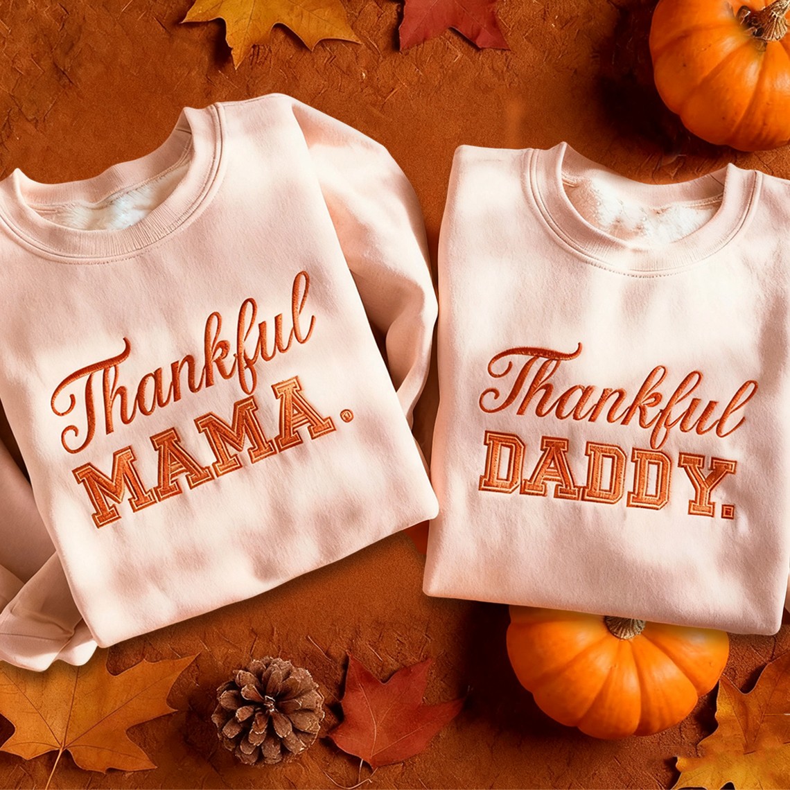 Thankful Family Embroidered SweatShirts Unique Family Thanksgiving Gifts