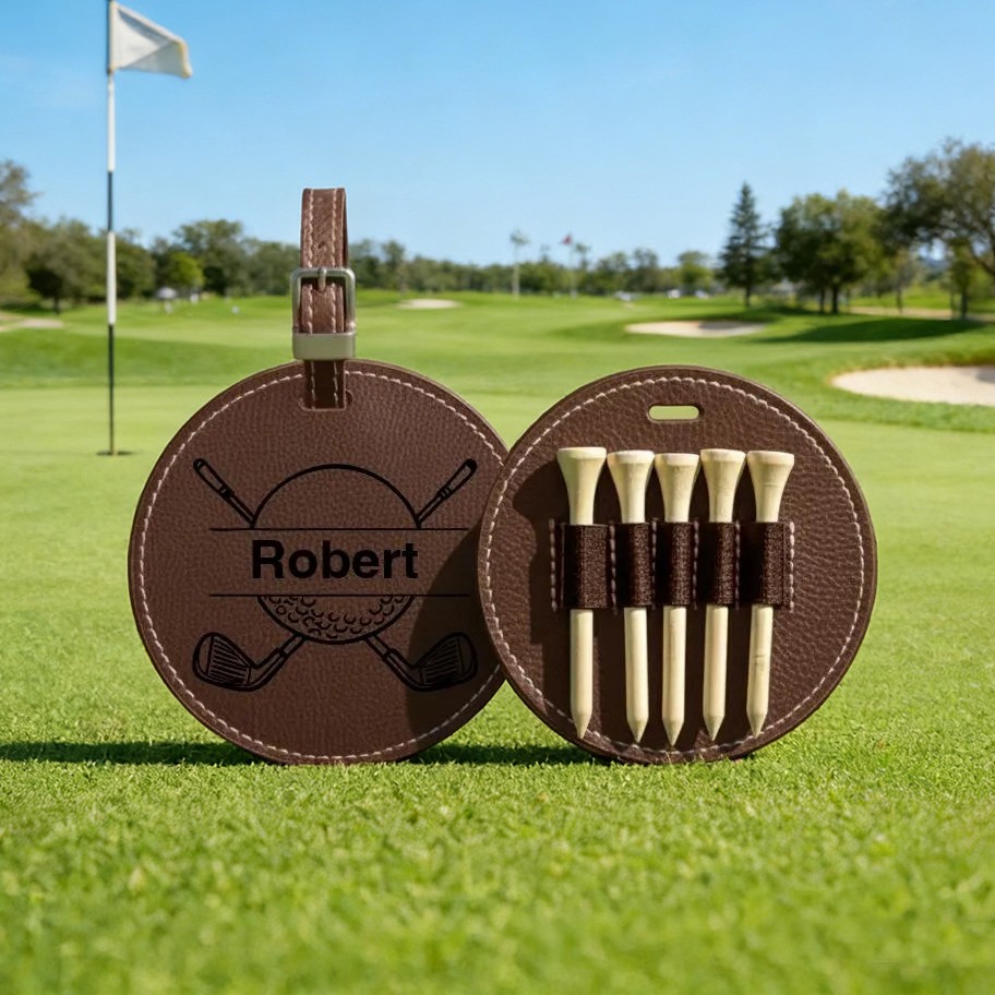 Personalized Engraved Leather Golf Bag Tag for Men Golf Tee Holder Gift for Golf Lovers Anniversary Gift Valentine's Day Gifts