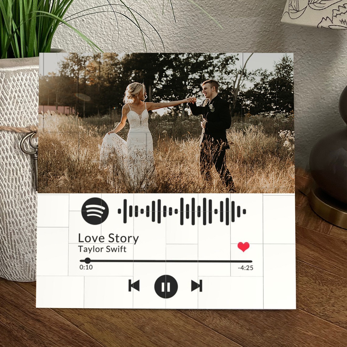 Personalized Spotify Code Photo Building Block Puzzle Wedding Anniversary Gifts for Wife Valentine's Day Gift for Couples