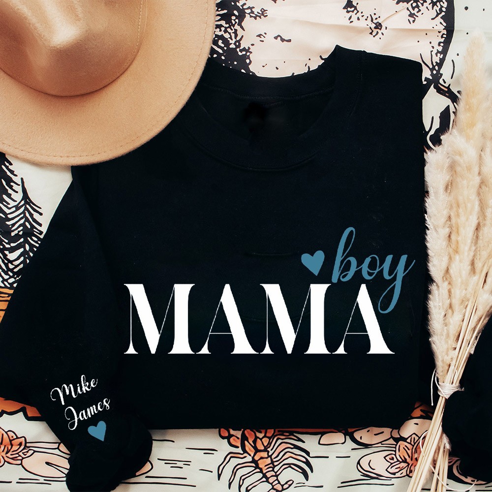 Custom Boy Mama Sweatshirt with Kids Names on Sleeve Momma Birthday Gifts New Mom Gift Unique Mother's Day Gift