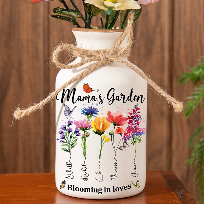 Custom Mama's Garden Birth Month Flower Vase with Kids Names Unique Gift for Mother's Day Gift Ideas for Mom Grandma