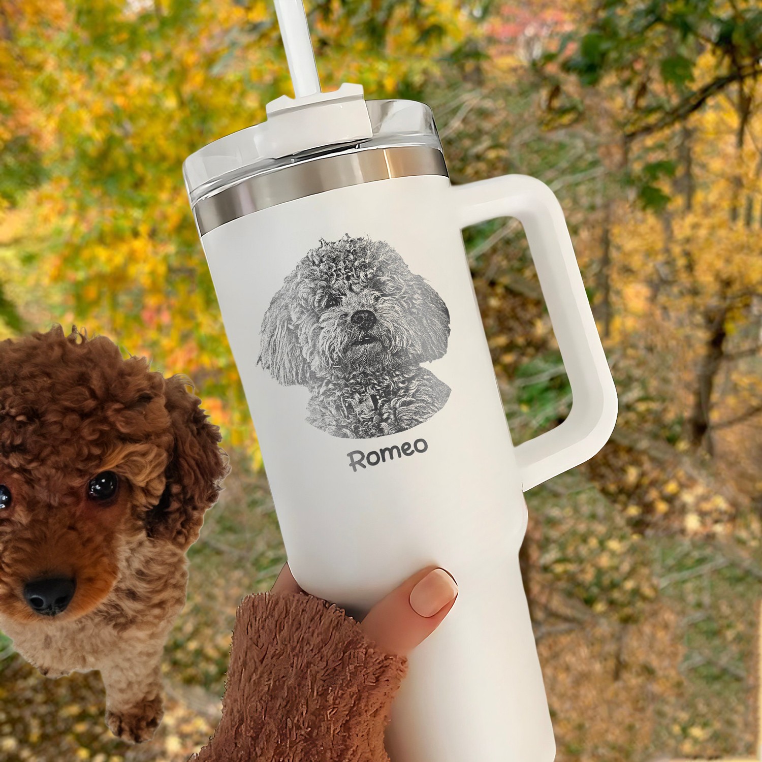 Custom Pet Portrait Tumbler From Photo with Engraved Name Gifts for Pet Lovers Keepsake Gifts for Dog Lovers