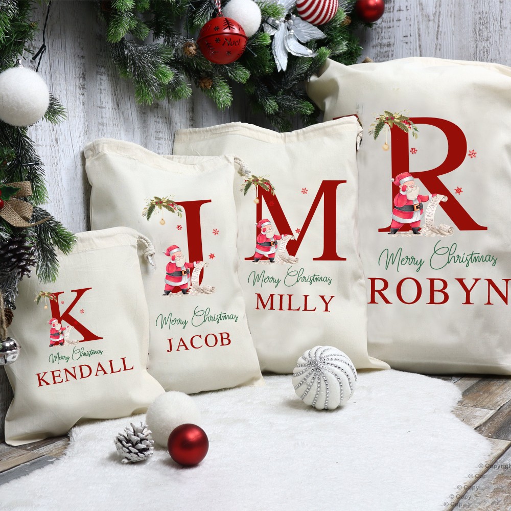 Personalized Christmas Santa Sack Bags with Name Holiday Gift Bag for Kids Unique Christmas Gift Bag