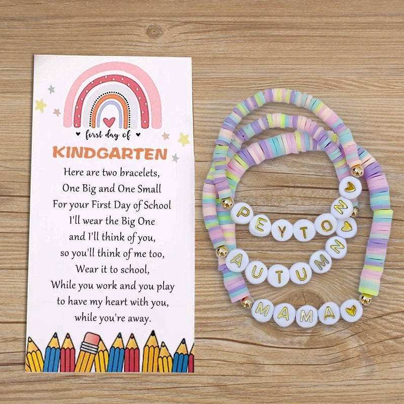 First Day of Kindergarten Mommy and Me Matching Heart Bracelet Back to School Gifts for Kids
