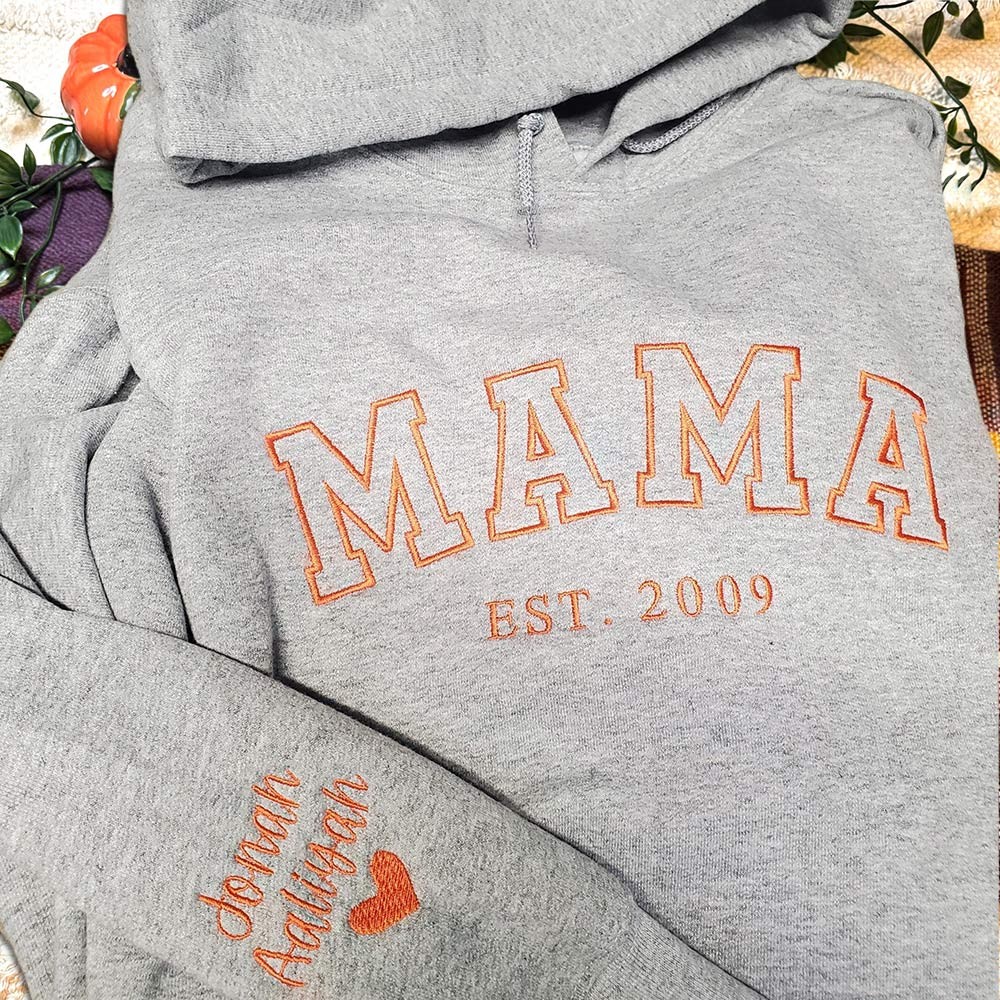 Personalized Embroidered Mama Sweatshirt With Kids Names on Sleeve for Mom Grandma New Mom Gift Mother's Day Gift Ideas