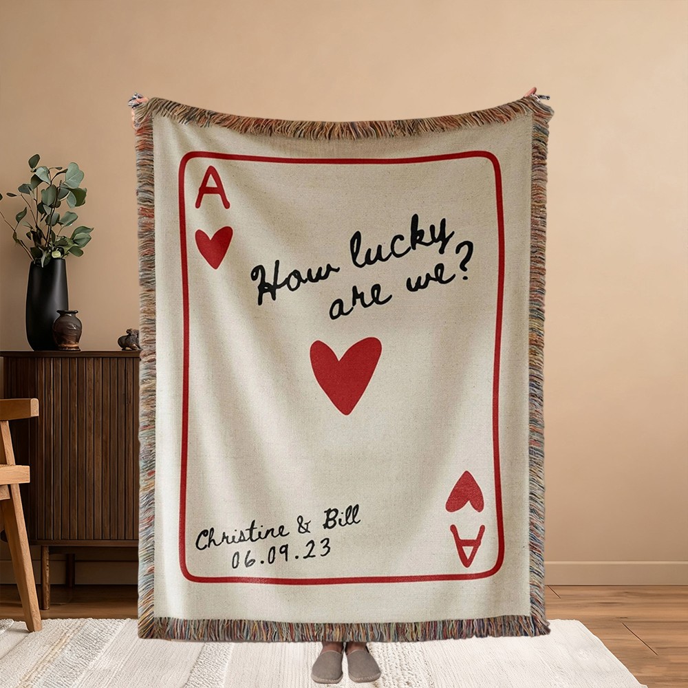 Custom Ace Playing Card Woven Blanket for Couples Wedding Anniversary Gifts Valentine's Day Gift