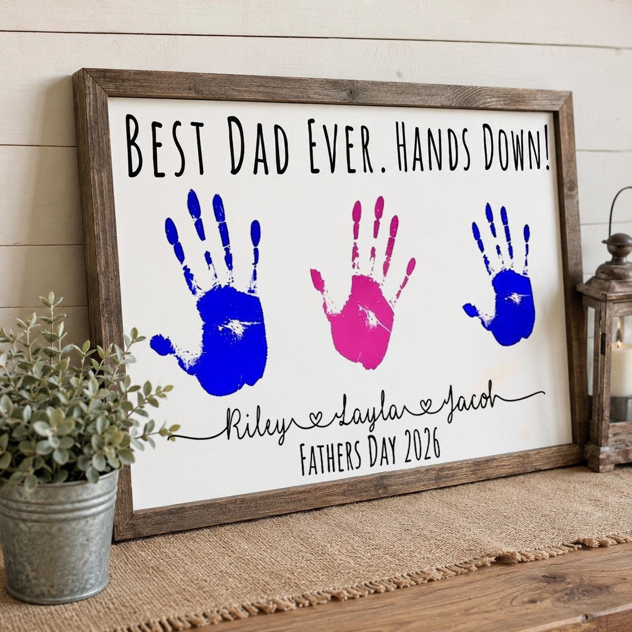 Personalized Best Dad Ever DIY Handprint Wooden Frame Sign Unique Father's Day Gifts