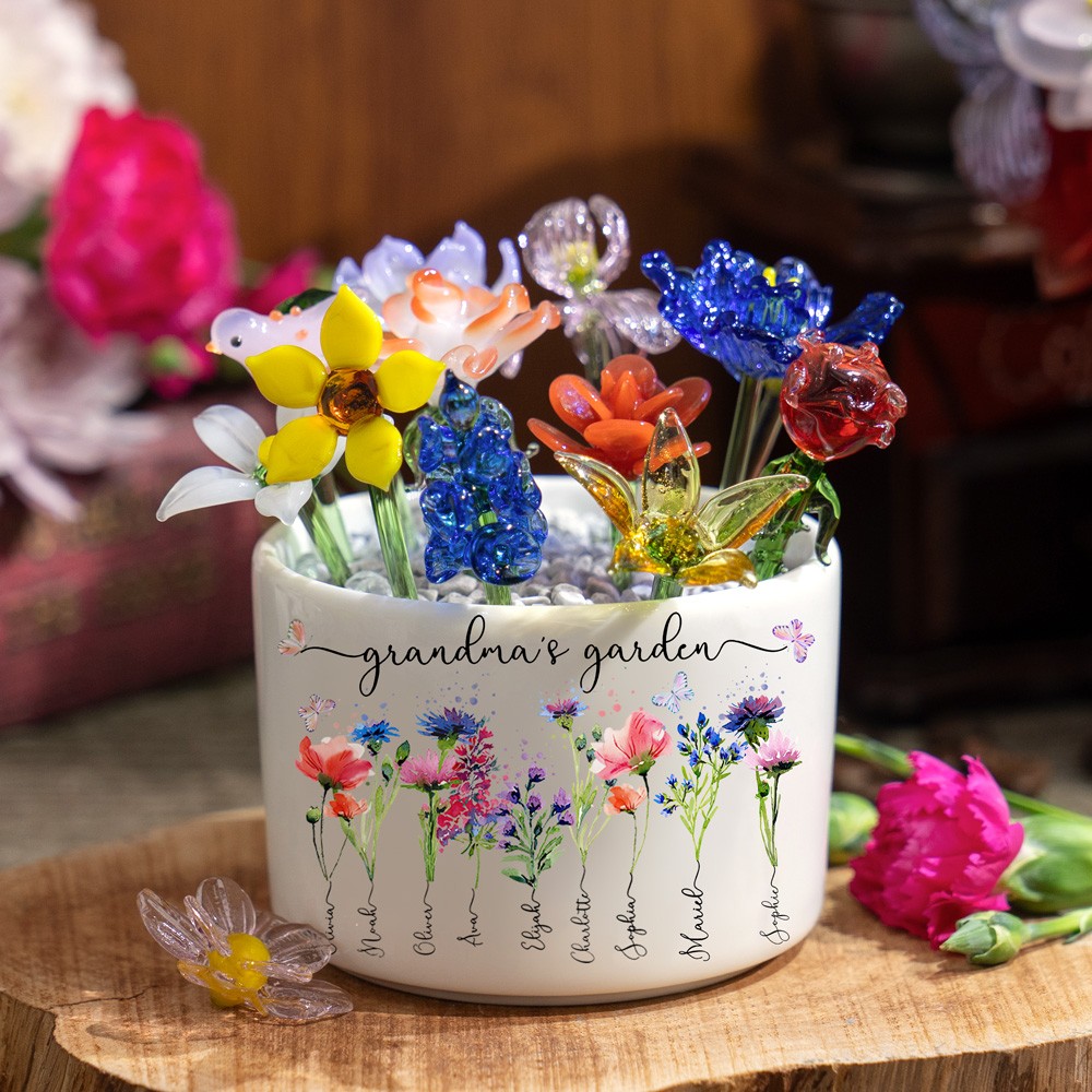 Personalized Grandma's Garden Mini Glass Birth Month Flower Pot Keepsake Gifts for Mom Grandma Unique Mother's Day Gift