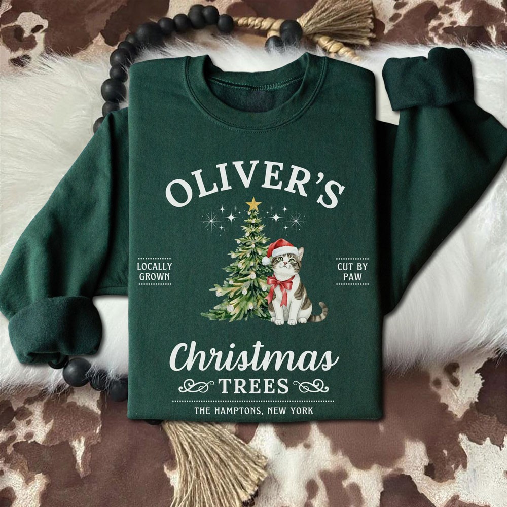 Personalized Pet Cat Portrait Sweatshirt with Name Unique Pet Lover Gifts Christmas Gifts for Cat Lovers