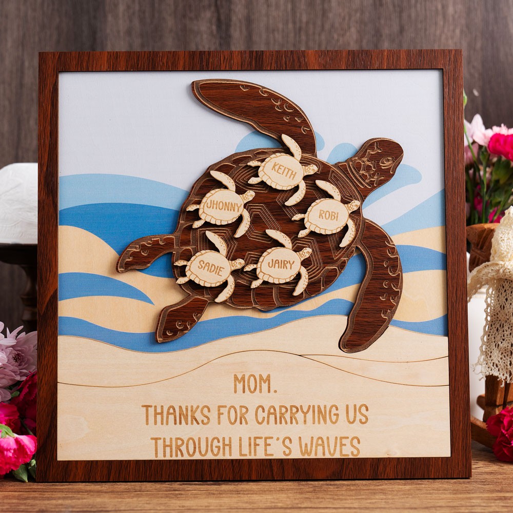 Personalized Wooden Sea Turtle Sign Thanks for Carrying Us Keepsake Gifts for Mom Grandma Mother's Day Gift