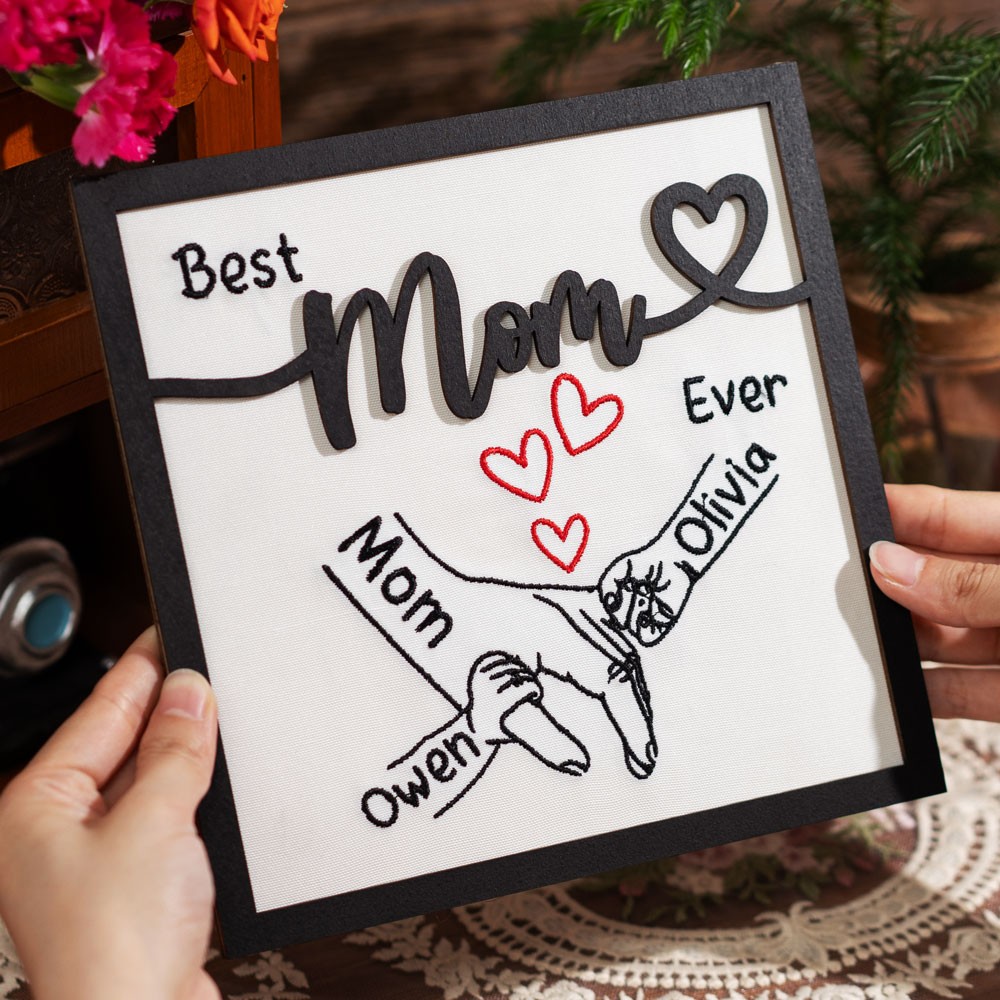 Personalized Embroidered Mommy And Kids Holding Hands Sign Gifts for Mom Grandma Mother's Day Gift