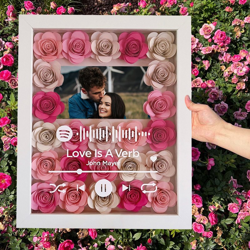 Personalized Couple Photo Spotify Music Code Flower Shadow Box Unique Gift For Her Christmas Gifts
