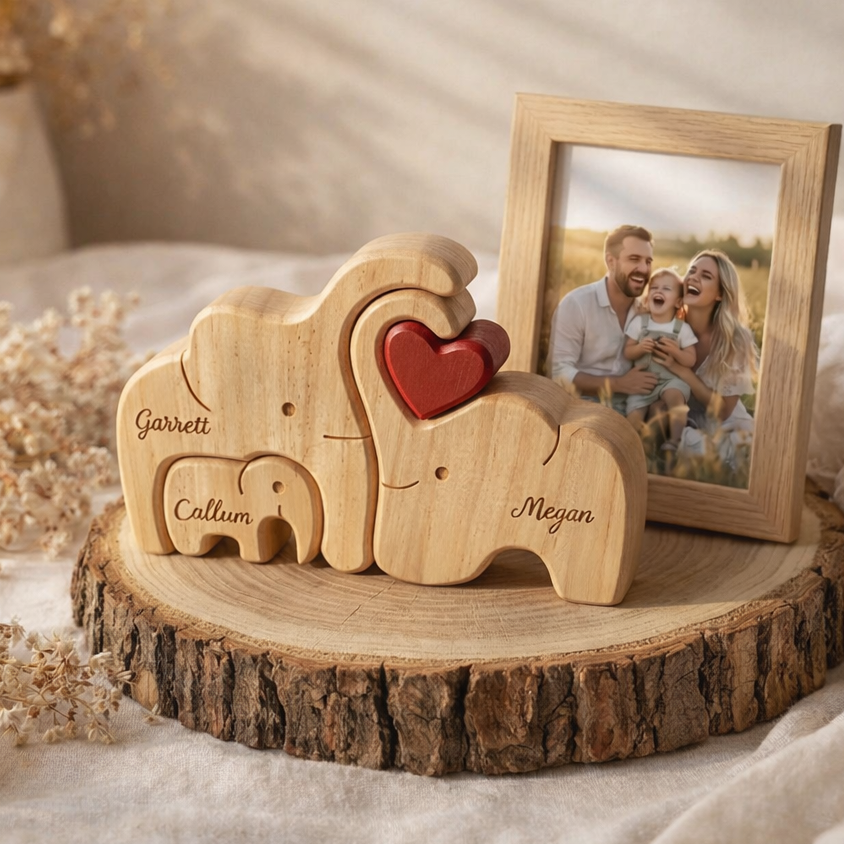Personalized Wooden Elephant Family Names Puzzle Keepsake for Mother's Day Gift