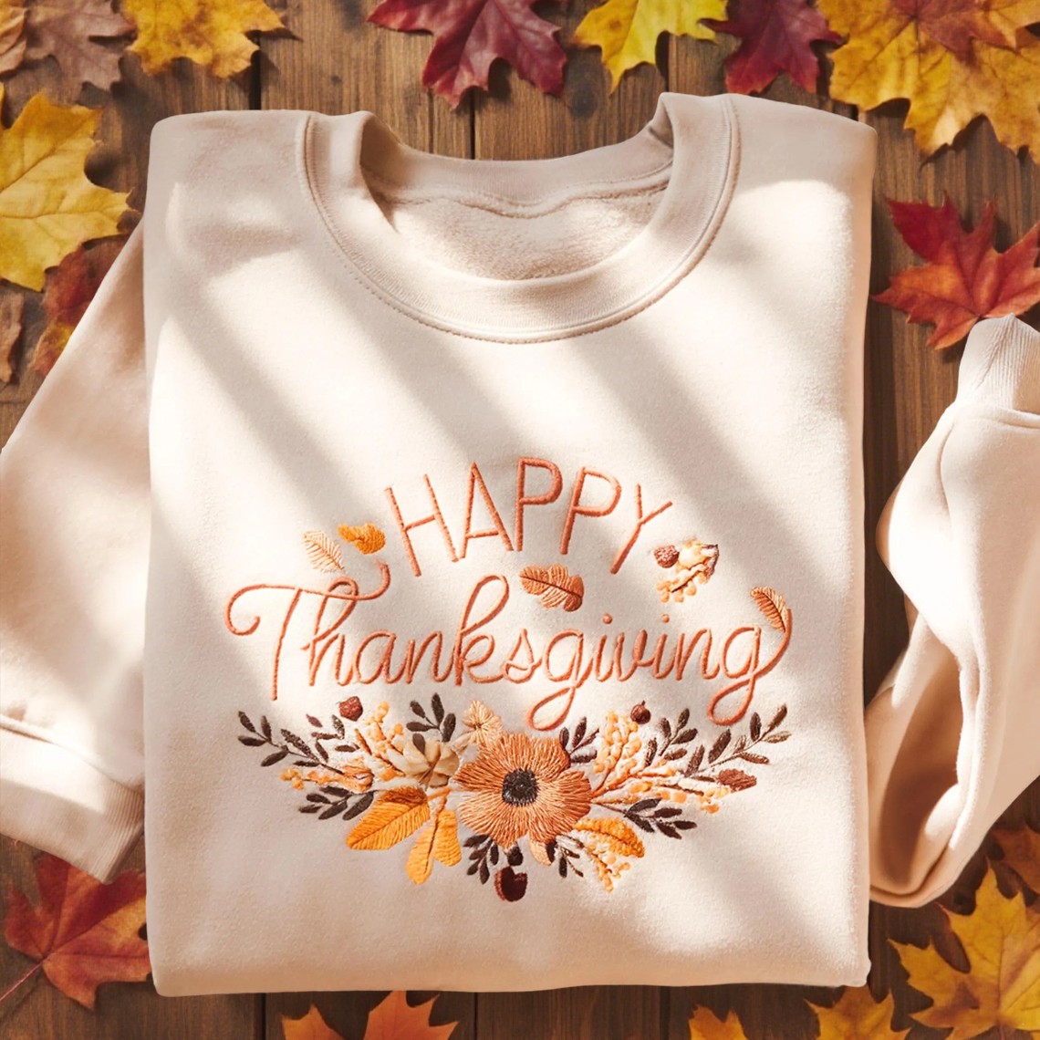 Happy Thanksgiving Embroidered SweatShirt Fall Shirt for Women Unique Thanksgiving Gifts