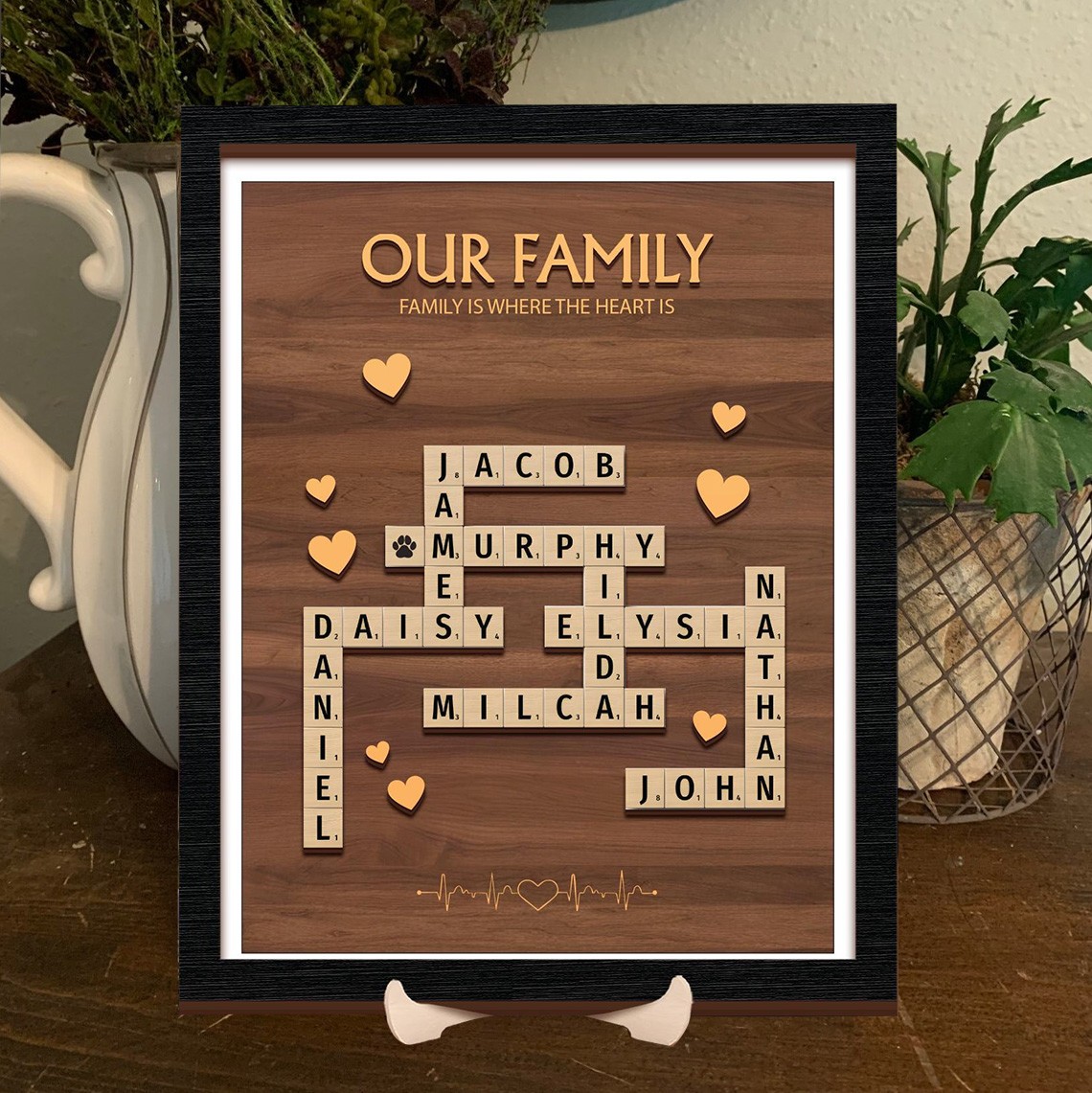 Personalized Family Crossword Scrabble Wooden Puzzle Sign with Kids Names Gifts for Mom Grandma Family Gift Mother's Day Gift