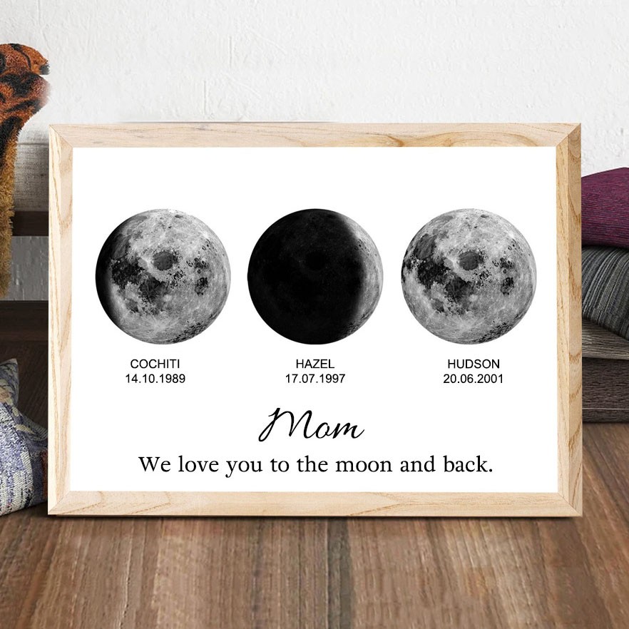 Mom We Love You To The Moon And Back Personalized Moon Phase Print Frame Keepsake Gifts For Mom