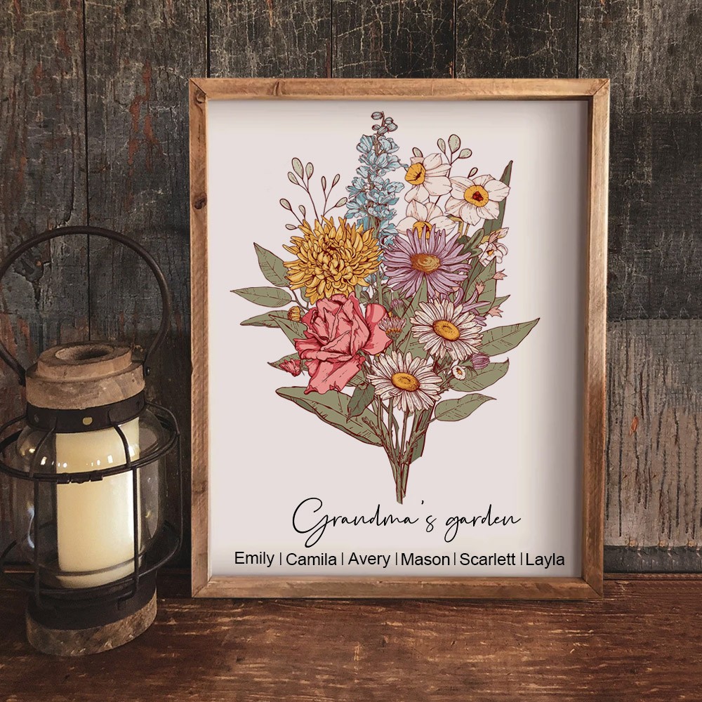 Personalized Grandma's Garden Birth Flower Art Print Frame Sign Gifts for Grandma Mom Mother's Day Gift Ideas