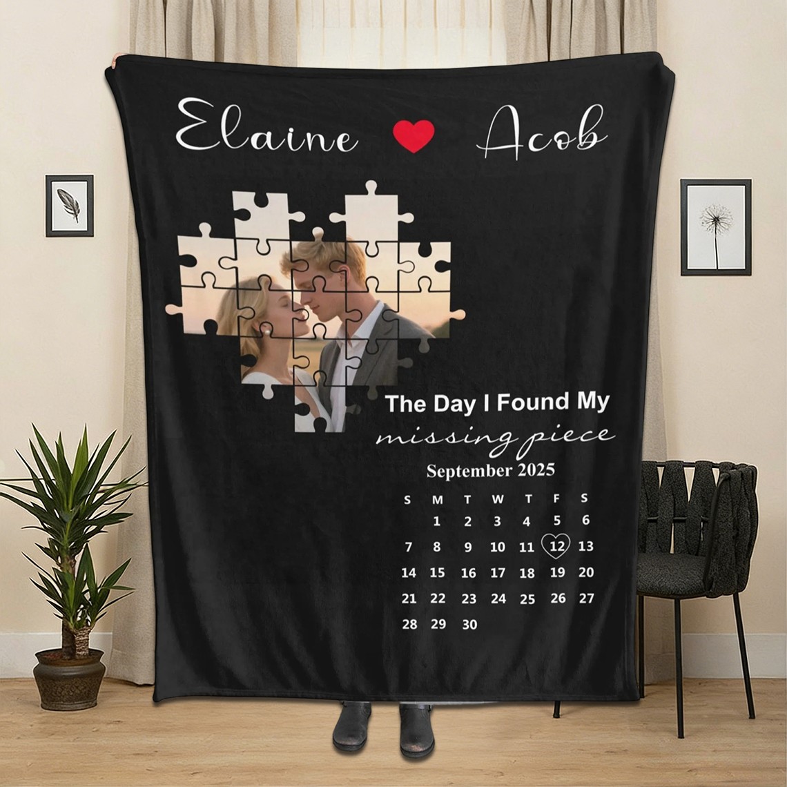 The Day I Found My Missing Piece Custom Couple Photo Calendar Blanket Anniversary Gifts Valentine's Day Gift for Couples