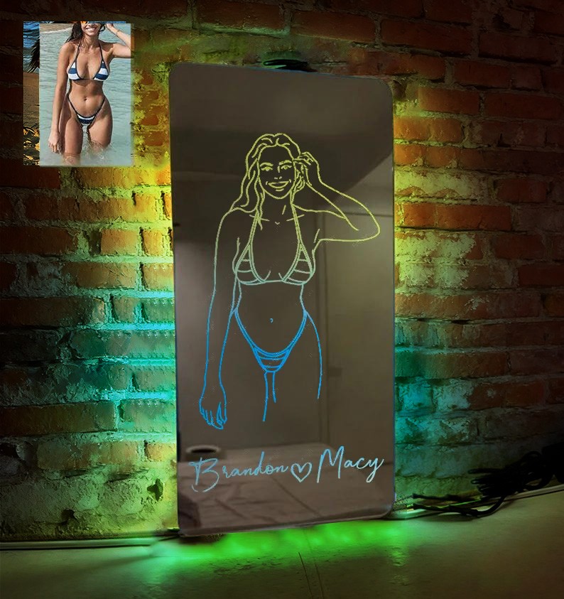 Custom Seductive Portrait Mirror LED Night Light Unique Gift for Couples Birthday Gift for Boyfriend Valentine's Day Gift