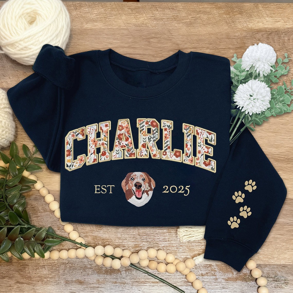 Embroidered Pet Face Sweatshirt Custom Gift for Dog Lover Christmas Gifts for Pet Lovers
