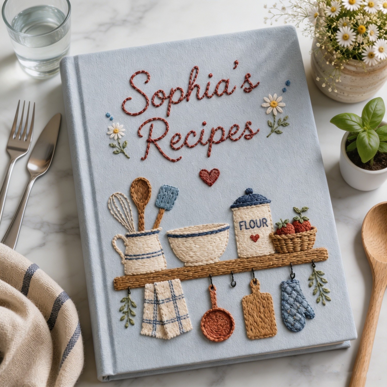 Personalized Embroidered Recipe Book, Vintage Cottagecore Cookbook, Family Recipe Keepsake, Baking Memory Book Gift