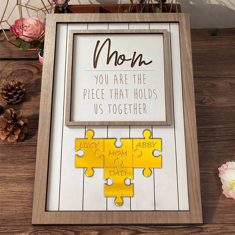 Custom Wood Mom Puzzle Sign with Kids Names Unique Gifts for Mom Grandma New Mom Gift Mother's Day Gift Ideas