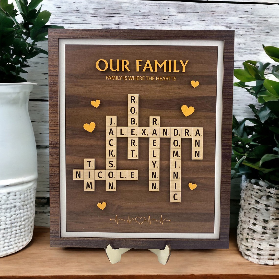 Family Crossword Scrabble Wooden Puzzle Sign with Kids Names Custom Family Gift Keepsake Gifts for Mom Mother's Day Gift