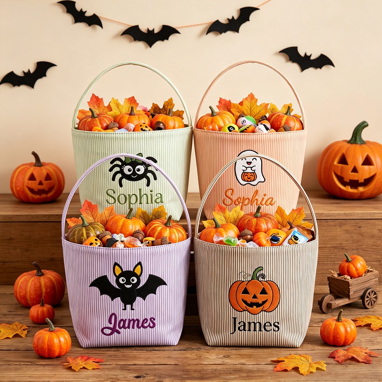 Personalized Trick or Treat Bucket with Name Halloween Candy Bag for Kids Unique Halloween Gifts