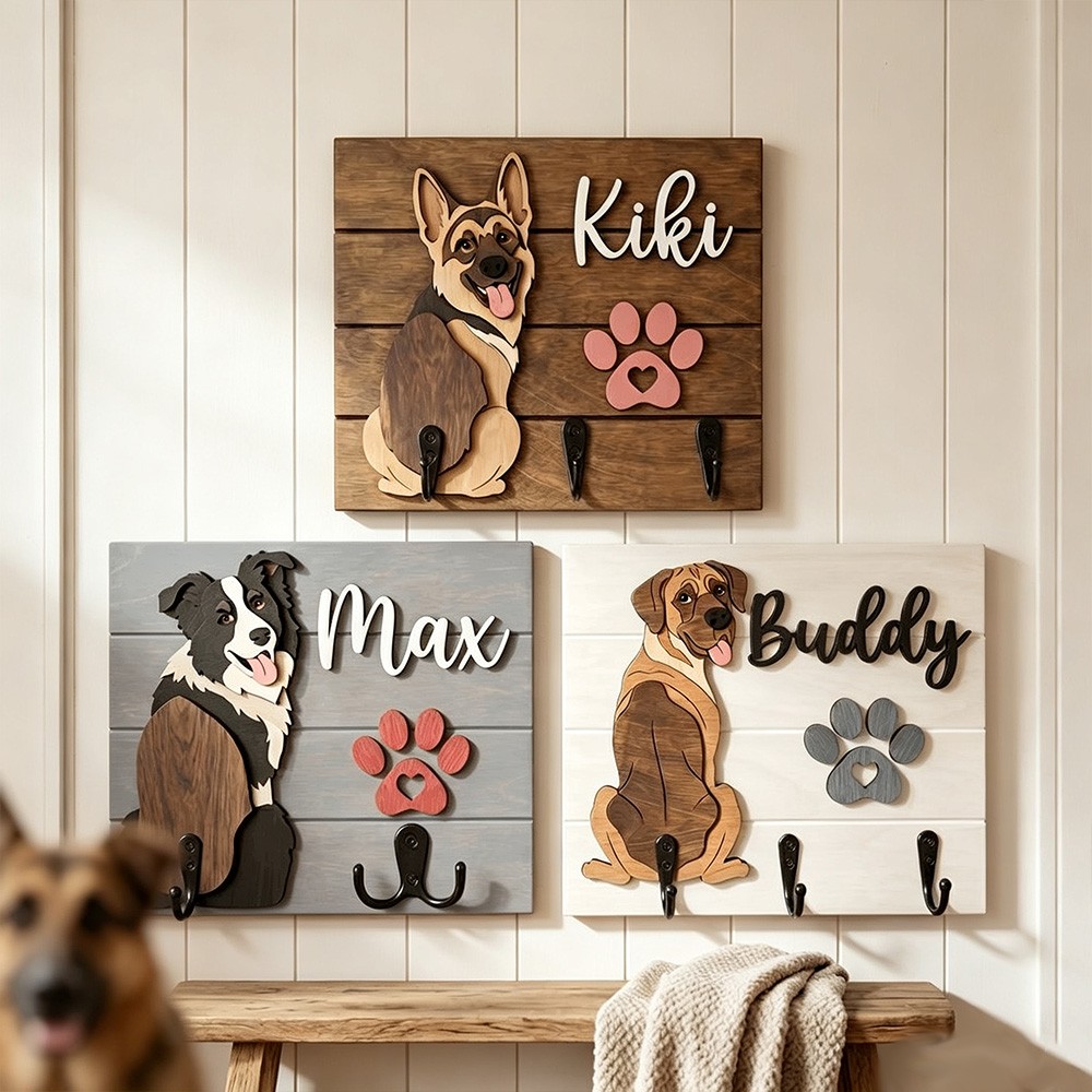 Personalized Dog Leash Holder, Custom Dog Name Sign, Dog Key Rack, Gift for Dog Lover, Dog Mom Gift