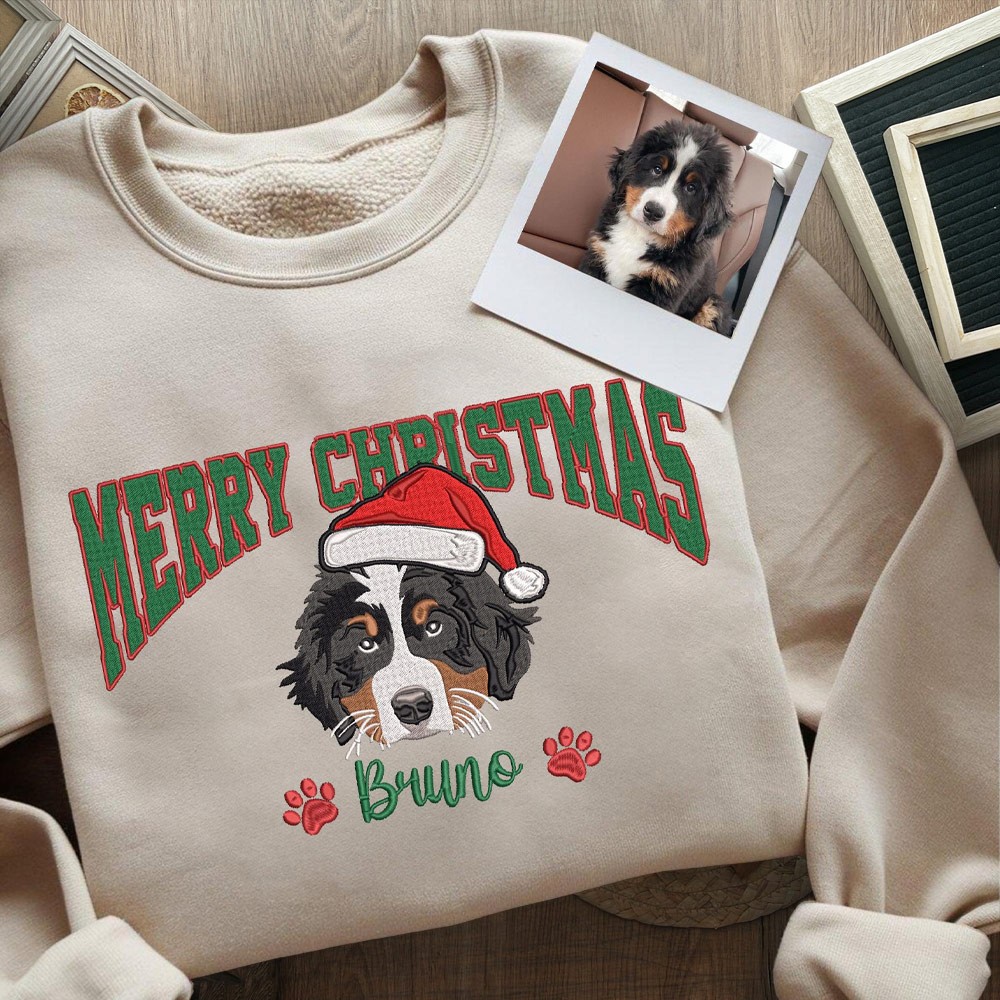 Custom Dog Sweatshirt with Dogs Face on It Christmas Pet Embroidered Sweatshirt Gifts for Dog Owners Christmas Gift