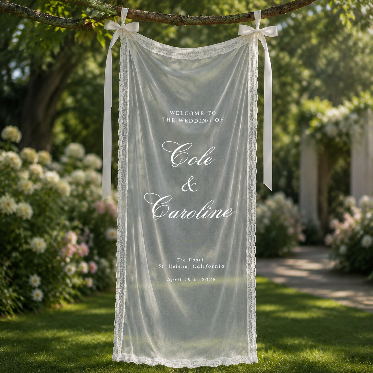 Custom Lace Wedding Welcome Sign Fabric Ceremony Reception Signage Personalized Modern Wedding Banner
