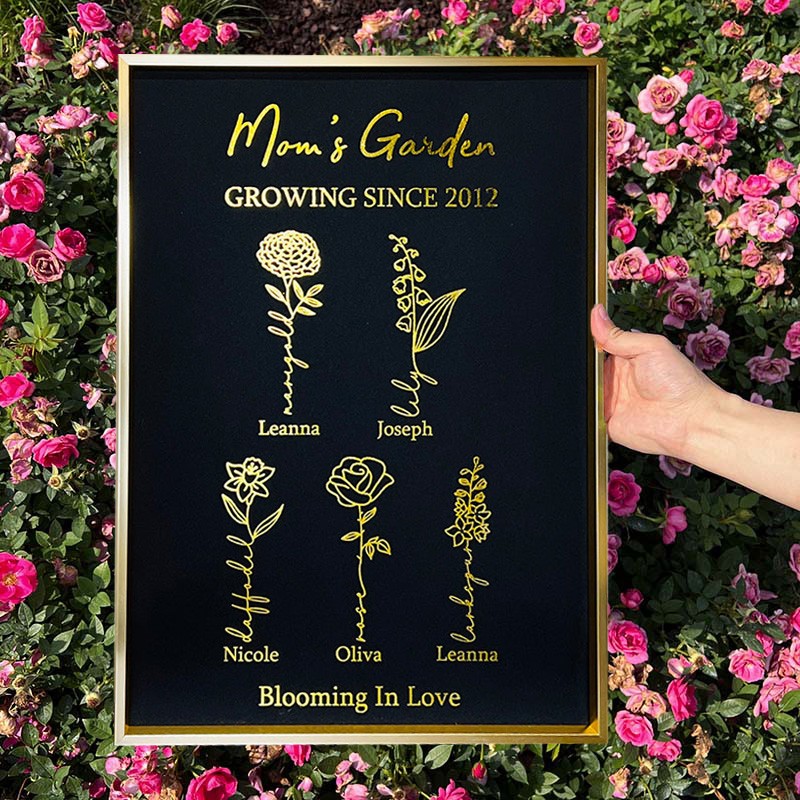 Custom Mom's Garden Birth Month Flower Frame Sign with Kids Names Unique Gifts for Mom Grandma Mother's Day Gift Ideas